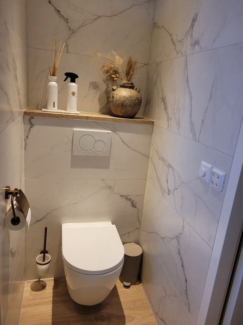 Wood Panel Toilet, Small Understairs Toilet, White Washroom, Small Toilet Decor, Understairs Toilet, Cloakroom Ideas, Blob Mirrors, Toilet And Bathroom Design, Simple Bathroom Designs