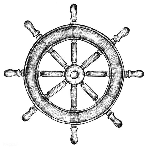 Hand drawn ship wheel | free image by rawpixel.com Ship Wheel Drawing, Sailing Boat Illustration, Ship Wheel Tattoo, Pirate Ship Wheel, Ship Sketch, Wheel Tattoo, Boat Tattoo, Boat Wheel, Boat Illustration