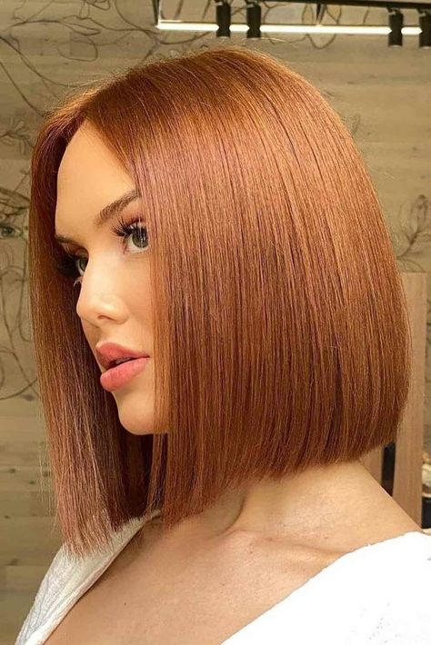 Auburn Hair Color Ideas And#8211; Light, Medium Andamp; Dark Auburn Hair Styles ★ Honey Short Hair Color, Lob Auburn Hair, Short Reddish Hair, Copper Medium Hair, Cool Auburn Hair Color, Cooper Bob Hair, Copper Bob Hair Short, Ginger Hair Color Short, Short Auburn Hair Bob