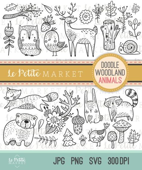 image 0 Woodland Clipart, Arte Doodle, Animal Doodles, Woodland Friends, Art Et Illustration, Art And Illustration, Animal Clipart, Woodland Creatures, Forest Animals