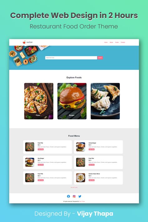 Learn to design a beautiful and responsive website using HTML and CSS in just 2 Hours.  #webdesigncourse #html #css #websitetemplate #ui #restaurantwebsite #foodorderwebsite Website Design Using Html And Css, Html Css Website Design, Html And Css Website Design, Html Css Project Ideas, Grocery Website, Dashboard Design Template, Healthcare Website, Restaurant Website Design, Simple Web Design