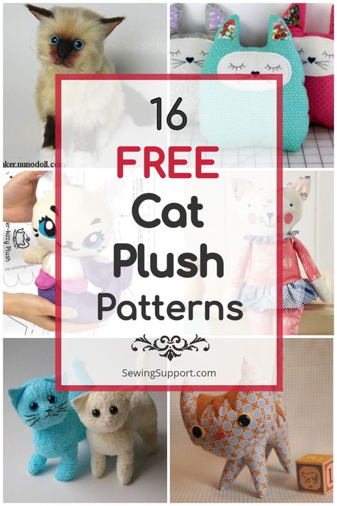 sewing toys patterns Free Cat Patterns Sewing Stuffed, Patterns For Stuffed Animals Free, Stuffed Cats Pattern Sewing, Cat Soft Toy Pattern, Cat Sewing Patterns Free, Easy Cat Sewing Pattern Free, Sewing Patterns Free Cat, Cat Stuffie Sewing Pattern, Cat Plush Sewing Pattern Free