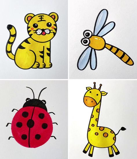 Drawing For Nursery Kids, Animal Tutorial Drawing, Easy Animal Drawings For Kids, Wild Animals Drawing, Learning Painting, Basic Drawing For Kids, Animal Tutorial, How To Draw Animals, Easy Cartoon