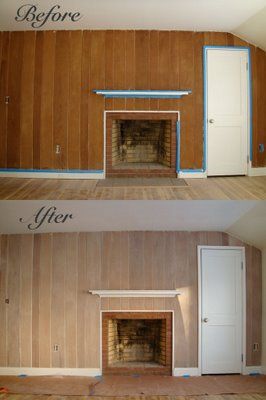 design-art-life: how to "whitewash" wood paneling with paint. 1.Strip   2.Sand   3.Vacuum   4.Wipe   5.Paint (25% paint, 75% water)   6.Wipe excess   7.Steel Wool Wood Paneling Makeover, Paneling Makeover, How To Whitewash, Painting Wood Paneling, Lights Bedroom, Pine Walls, Whitewash Wood, Painted Paneling, Wood Panel Walls