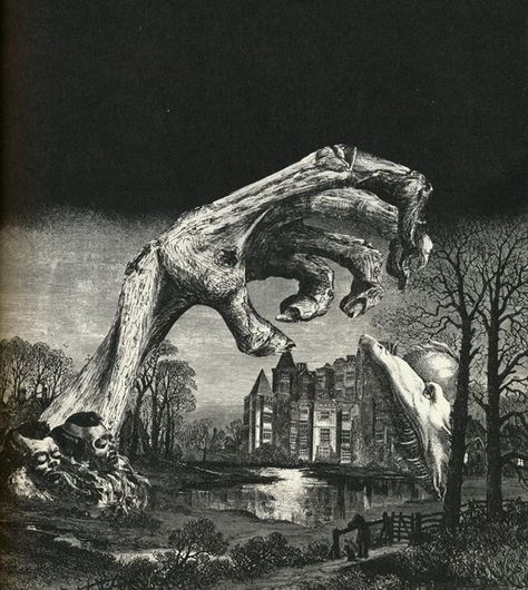 Edgar Allan Poe’s The Fall of the House of Usher Illustration ,1976 by Wilfried Sätty Edgar Allan Poe Illustration, Edgar Allan Poe Art, Gothic Inspiration, The House Of Usher, House Of Usher, Ghost In The Machine, Allen Poe, Edgar Allen Poe, Sci Fi Horror