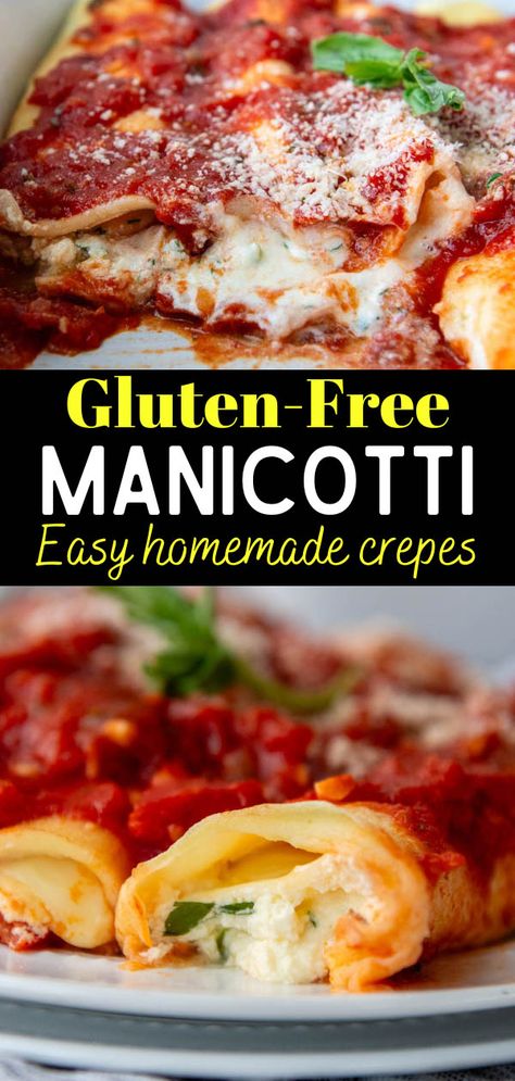 Homemade Gluten-Free Manicotti with Easy Crepe Shells Gluten Free Manicotti Recipe, Homemade Manicotti Recipe, Mamagourmand Recipes, Gluten Free Pasta Dishes, Manicotti Pasta, Gf Pasta, Gluten Free Substitutes, Gluten Free Entrees, Gluten Free Crepes