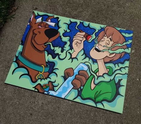 Scooby Doo And Shaggy Drawings, Painting Ideas High Cartoons, Funny Cartoon Paintings, Scooby Painting, Cartoon Characters Paintings, Painting Ideas On Canvas Cartoon Characters, Trippy Cartoon Painting Ideas, Cartoon Character Paintings, Scooby Doo Drawing