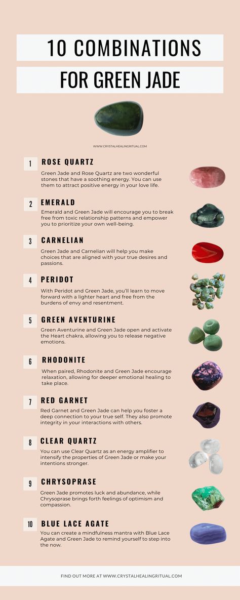 10 Best Crystal Combinations For Green Jade - Crystal Healing Ritual Bamboo Coral Crystal Meaning, Types Of Jade Stone, Jade Meaning Stones, Crystal Pairing Chart, Jade Illustration, Color Meaning Chart, Crystal Meanings Charts, Crystals Chakras, Green Jade Crystal