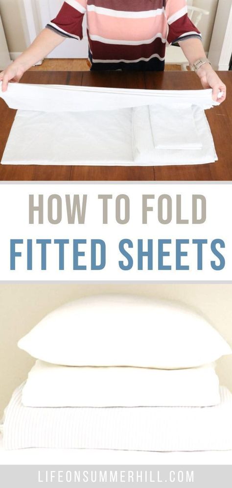 How to fold fitted sheets tutorial with video. Bed sheets folding DIY for the perfect linen closet organizing. Fold sheets into a set easy and simple way. Sheets Folding, How To Fold Sheets, Fold Sheets, Fold Bed, Folding Fitted Sheets, Organizing Linens, King Size Sheets, Linen Closet Organization, Double Duvet Covers