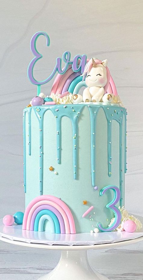 Colorful Unicorn Cake, Unicorn Cake For 3rd Birthday, Unicorn Inspired Cake, Unicorns And Rainbows Cake, Unicorn Cake 4th Birthday, Unicorn And Rainbow Birthday Cake, Rainbow Unicorn Birthday Party Cake, 2layer Cake Design, White Unicorn Cake