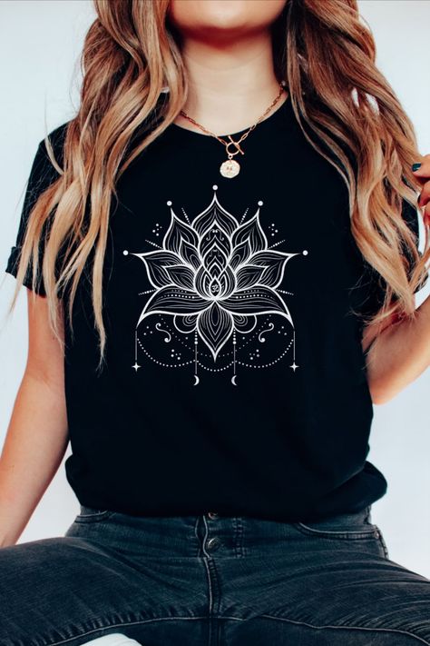 Discover your inner Zen with our Mindfulness Shirts. Our Lotus, Meditation, and Mandala designs will guide you towards Wellness. Perfect for Yoga sessions, adorned with Stars and Moon, these Tshirts resonate Spirituality and Buddhism. Find your favorite Shirt and Top today! Lotus Meditation, Minimal Shirt Design, Tshirt Painting, Spiritual Shirts, Mandala Designs, Bohemian Lifestyle, Tshirt Art, Art Shirts, Shirt Collection