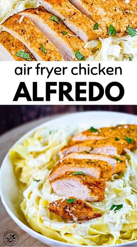 Air Fryer Chicken For Pasta, Air Fryer Chicken For Alfredo, Air Fryer Chicken Alfredo Recipe, Air Fryer Chicken Pasta, Chicken Breast Alfredo Recipes, Chicken Alfredo Air Fryer, Chicken Alfrado, Chicken Breast Recipes Air Fryer, Dorm Meals