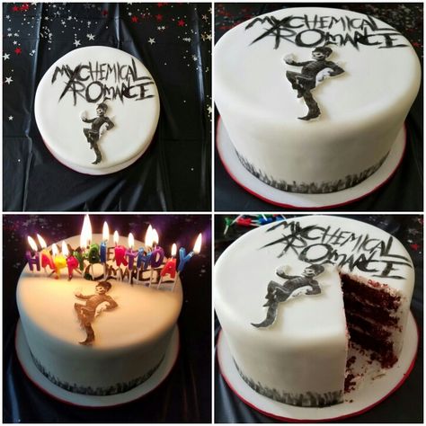 My Chemical Romance: Black Parade birthday  cake by Tasty Fusion   https://m.facebook.com/TastyFusion/ My Chemical Romance Cake Birthdays, Mcr Birthday Cake, My Chemical Romance Cake, Mcr Cake, Emo Cake, Birthday Cake Fruit, Emo Birthday, My Chemical Romance Black Parade, Emo Party