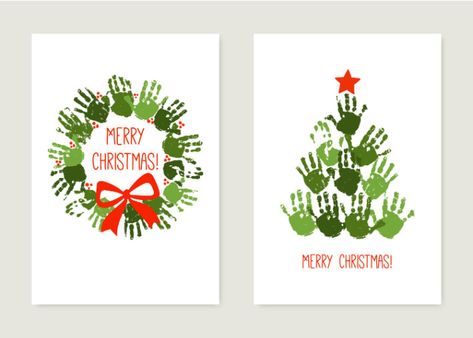 Handprint Wreath, Handprint Christmas Cards, Baby Christmas Crafts, Handprint Christmas Tree, Christmas Handprint Crafts, Handprint Christmas, Christmas Arts And Crafts, Children Christmas, Hand Prints