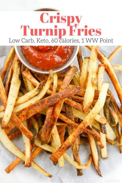 Turnip fries that taste just as good as your favorite crispy french fries but with fewer carbs and baked in the oven for a healthy, low carb side dish. Baked Turnip Fries, Turnip Fries Oven, Keto Turnip Recipes, Turnip Fries Air Fryer, Cooked Turnips, Keto Side Dishes Easy, Low Carb Fries, Keto Fries, Turnip Fries