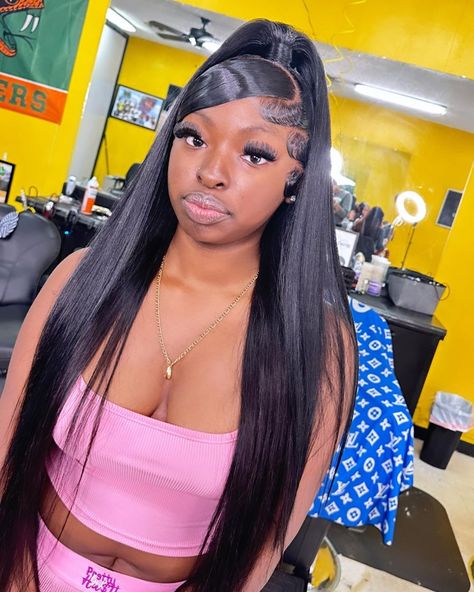 Half Up And Half Down Wig Hairstyles, Half Up Half Down Highlights Wig, Half Up Half Down Frontal Hairstyles, Wig Install Half Up Half Down, Half Up Half Down Wig With Swoop, Swoop With Half Up Half Down, Half Up Half Down Wig Style, Wig Install Hairstyles Half Up Half Down, Slick Wig Hairstyles