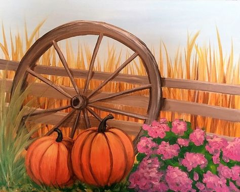 "Autumn Scene" Fall Scenery Autumn Scenes Painting, Fall Scenery Drawing, Fall Harvest Painting, Fall Paintings On Canvas Easy Leaves, Painting Ideas On Canvas Autumn, Fall Scenes With Pumpkins, Fall Acrylic Painting Ideas Easy, Cute Fall Drawings Ideas, Autum Paintings On Canvas