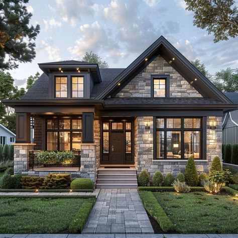 Small Farmhouse Ideas Exterior, Exterior Styles Of Homes, Modern Style Home Exterior, Modern Vintage House Exterior, Aesthetic Bungalow, Bungalow Aesthetic, Ideal House Design, House Inspo Exterior, Small Home Exterior