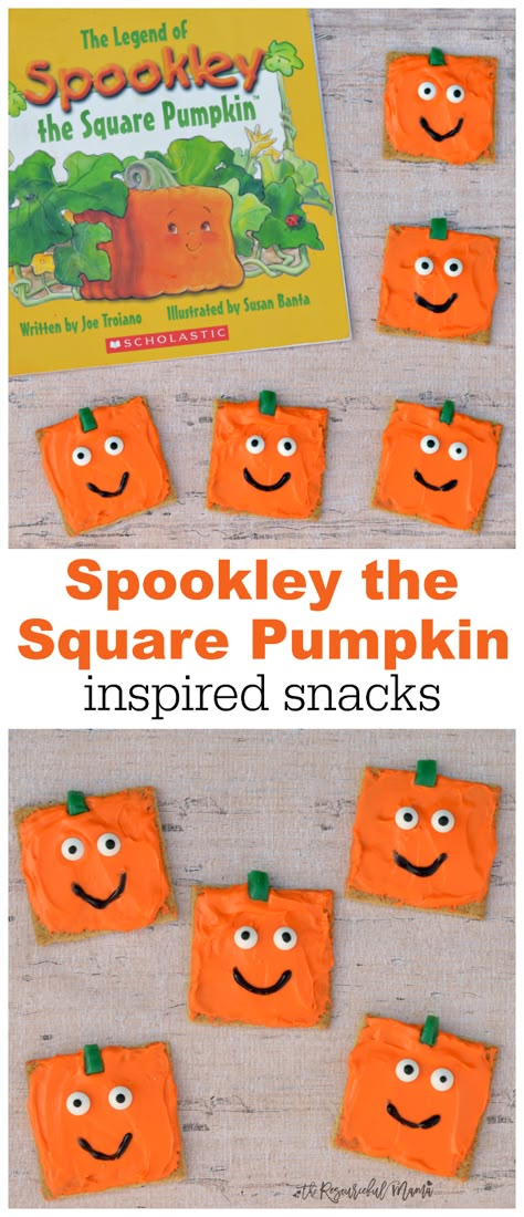 These super simple and yummy pumpkin snacks are inspired by The Legend of Spookley the Square Pumpkin. They make a great Halloween and fall themed snack. Pumpkin Snacks, Spookley The Square Pumpkin, Square Pumpkin, Pumpkins Preschool, Pumpkin Activities, Halloween And Fall, Fall Kindergarten, Preschool Snacks, Halloween Preschool