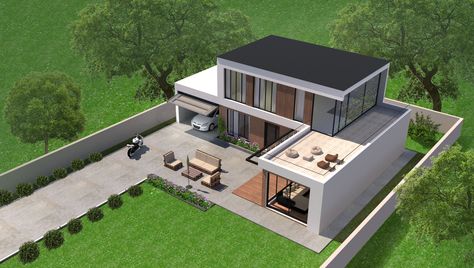 This is a Modern House rendered by Brick and Wood Planks. Behance House, Beige Room Decor, Beige Room, A Modern House, Project House, House Plans Mansion, Modern Bungalow House, Building Plans House, Casas The Sims 4