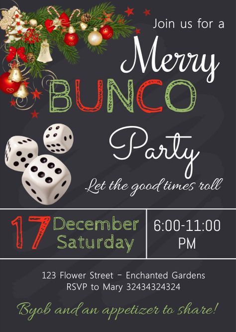 Christmas Bunco Party Invitation Template Christmas Bunco Food, Christmas Bunco Ideas, Bunco Christmas Party Ideas, Christmas Bunco Party Ideas, Bunco Christmas, Christmas Bunco, Bunco Ideas, Bunco Score Sheets, Bunco Themes