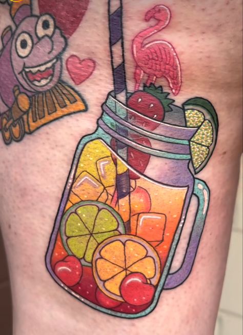 Kawaii Food Tattoo, Sprite Tattoo Soda, New School Food Tattoo, Strawberry Milkshake Tattoo, Neo Traditional Food Tattoo, Traditional Ice Cream Tattoo, Pizza Tattoo, Candy Tattoo, Couples Tattoo Designs