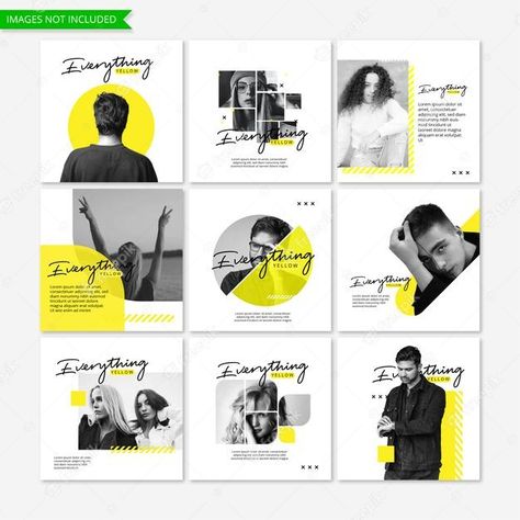 Yellow Social Media, Premium Instagram Design, Yellow Social Media Design, Yellow Instagram Feed, Social Media Assets, Yellow Template, Business And Marketing, Social Media Grid Layout, Social Media Marketing Posts Ideas