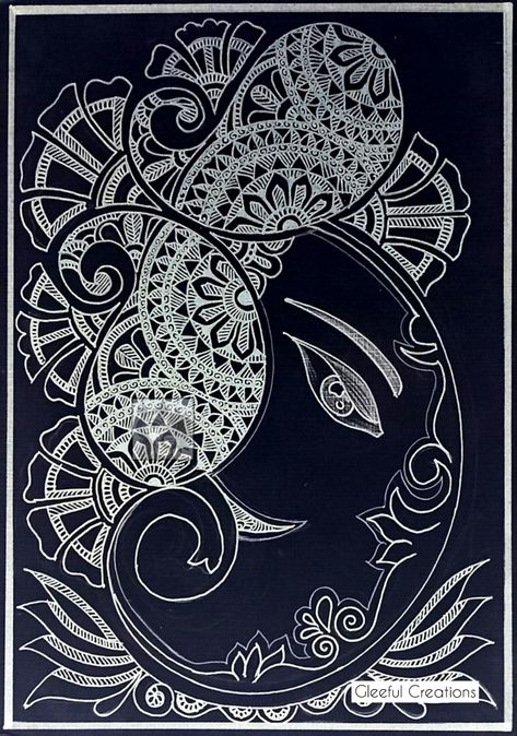 Ganesh Zentangle Art, Lord Paintings, Mirror Canvas Art, Warli Art, Boho Art Drawings, Black Paper Drawing, Indian Art Gallery, Lotus Art, African Art Paintings