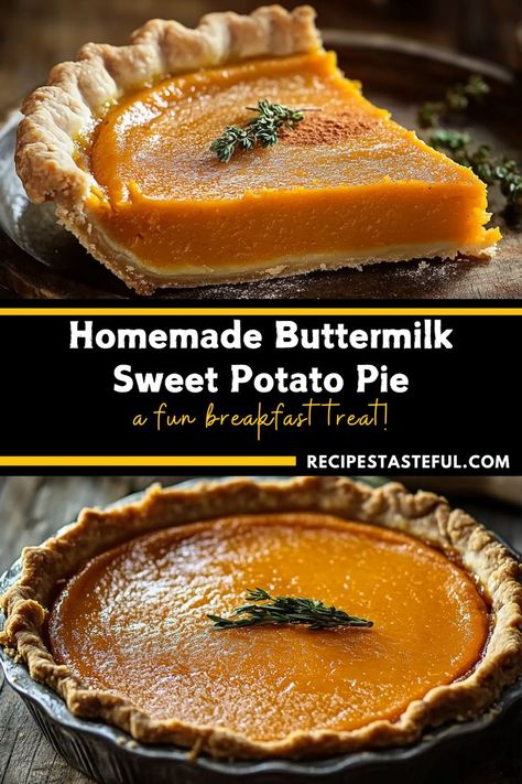 This Homemade Buttermilk Sweet Potato Pie is a comforting, classic dessert with a smooth, velvety filling made from roasted sweet potatoes and tangy buttermilk. With a perfectly spiced flavor and a flaky, buttery crust, it’s the ultimate dessert for holiday gatherings or anytime you crave a sweet, Southern-inspired treat. Buttermilk Sweet Potato Pie, Sweet Potato Custard, Sweet Potato Pie Recipes, Buttermilk Chess Pie, Family Vegetarian Meals, Potato Pie Recipe, Buttermilk Pie, Sweet Potato Pies Recipes, Homemade Buttermilk