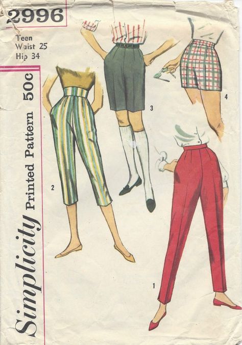 1950s Vintage Sewing Pattern B34" PANTS & SHORTS (R929) By Simplicity 2996 - The Vintage Pattern Shop 1950s Sewing Patterns, Vintage Vogue Sewing Patterns, Junior Pants, Pants Sewing, Sew In Weave, Vogue Sewing Patterns, Motif Vintage, Simplicity Sewing, Couture Vintage