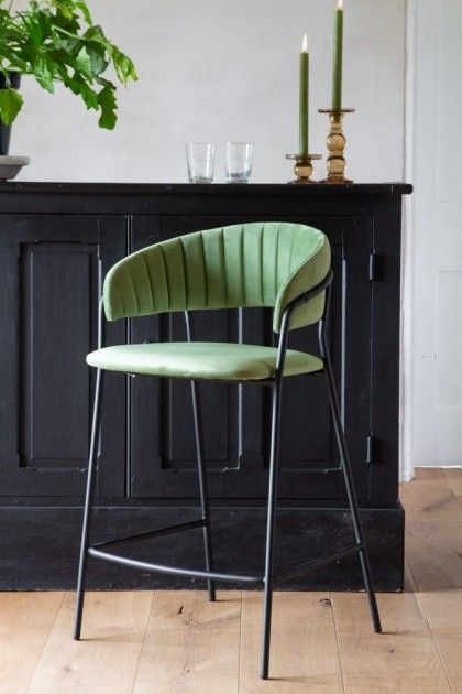 Green Bar Stools, Cool Bar Stools, Green Bar, Breakfast Bar Stools, Rockett St George, Eclectic Kitchen, Curved Back, Garden House, Green Chair