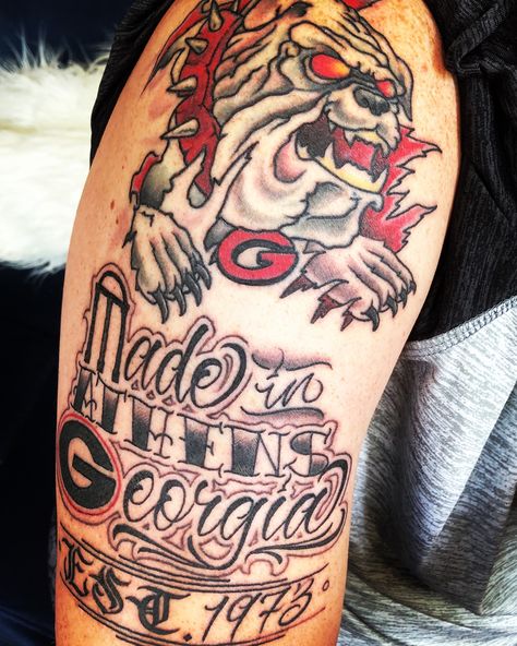 Ga Bulldog Tattoo, Georgia Bulldog Tattoo Ideas For Men, Georgia State Tattoo Ideas, Georgia Bulldog Drawing, Uga Bulldog Drawing, Georgia Tattoo, Bum Tattoo, State Tattoos, Bulldog Tattoo