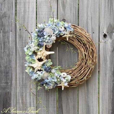 Starfish Beach: Beach Wreath, Beach House Wreath, Ocean Wreath, Seashore Wreath, Seashell Wreath, Po Sea Wreath, Ocean Wreath, Coastal Door, Victorian Wreath, House Wreath, Silk Flower Wreaths, Porch Wreath, Wreath Boxes, Seashell Wreath