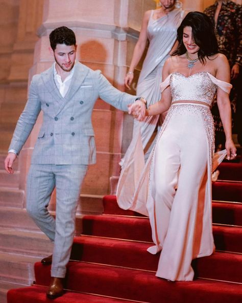 Between two ceremonies, a slew of pre-wedding events, and even some post-wedding looks, Priyanka Chopra truly outdid herself. See photos of all of the bride's dresses, saris, and lehengas here. Priyanka Chopra Wedding, بريانكا شوبرا, White Wedding Gowns, Bridal Jumpsuit, Joe Jonas, Sophie Turner, Nick Jonas, Reception Dress, Priyanka Chopra