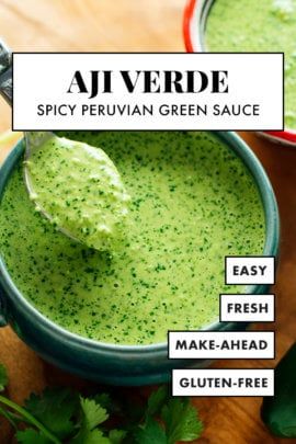 Aji Verde Sauce, Peruvian Green Sauce, Verde Sauce, Cilantro Sauce, Peruvian Recipes, Green Sauce, Homemade Sauce, Alfredo Sauce, Aioli