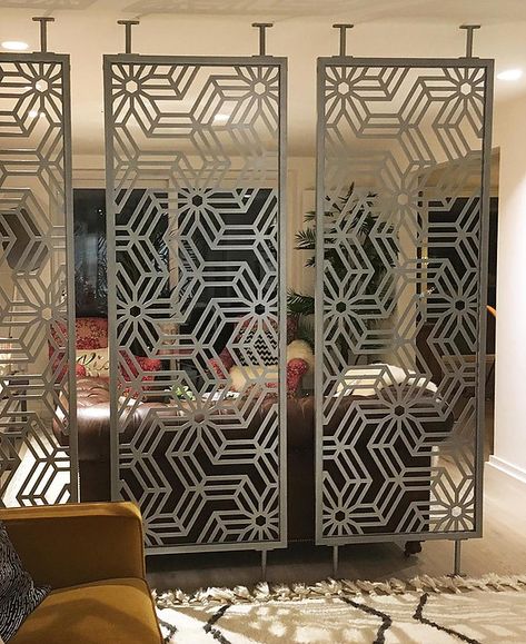 Wall Partition Design, Jaali Design, Laser Cut Screens, Interior Design Per La Casa, Laser Cut Panels, Window Grill Design, Living Room Partition, Living Room Partition Design, Room Partition Designs