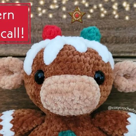 Tasha Gibbs on Instagram: "[CLOSED] Happy Monday! I'm looking for some pattern testers to test my new Gumdrop the gingerbread cow pattern! Ideally I'd like testers to use some sort of chenille yarn (such as premier parfait chunky, Hobbii baby snuggle/ honey bunny, wolans bunny baby, or similar) and to keep the colours relatively similar to the pattern (so that the gingerbread theme makes sense!). One skein of each colour will be enough. If you can meet the requirements and would like to patte Crocheted Cow Pattern, Gingerbread Theme, Crochet Cow, Chenille Yarn, Gum Drops, Honey Bunny, Cow Pattern, Plastic Canvas, Happy Monday