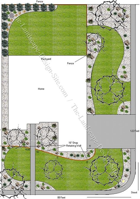 Landscaping A Corner Lot Front Yard Desert Landscape Front Yard, Corner Landscaping, Side Yards, Landscaping Front Yard, Front Yard Design, Front Yard Landscaping Simple, Landscape Plans, Corner Lot, Home Landscaping