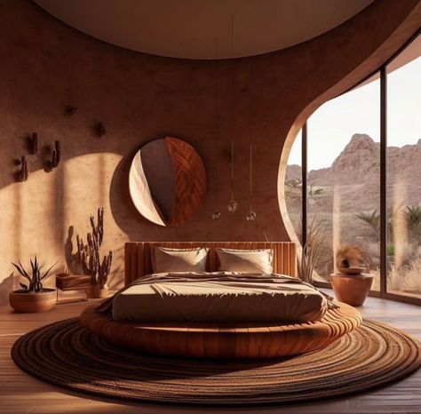 Bedroom generated by AI Dune Inspired Bedroom, Desert Hotel Room, Desert Sunset Aesthetic Bedroom, Desert Home Fantasy Art, Dystopian Desert, Desert Bedding, Luxury Desert Resort, Desert Room, Desert Dreamscape