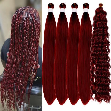 Make a Statement with These Cherry Red Hair Ideas Burgundy Boho Braids, Deep Wave Braids, Red Braiding Hair, Braids Lemonade, Burgundy Braids, Wave Braids, Red Box Braids, Dipped Hair, Box Braid Hair