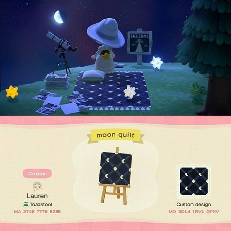 Custom Patterns Animal Crossing, Acnh Outdoor Hospital, Animal Crossing Design Codes Patterns, Acnh Star Design Codes, Quilt Animal Crossing, Animal Crossing Star Design, Moon Path Acnh, Animal Crossing Custom Design Ideas, Acnh Pillow Design Code