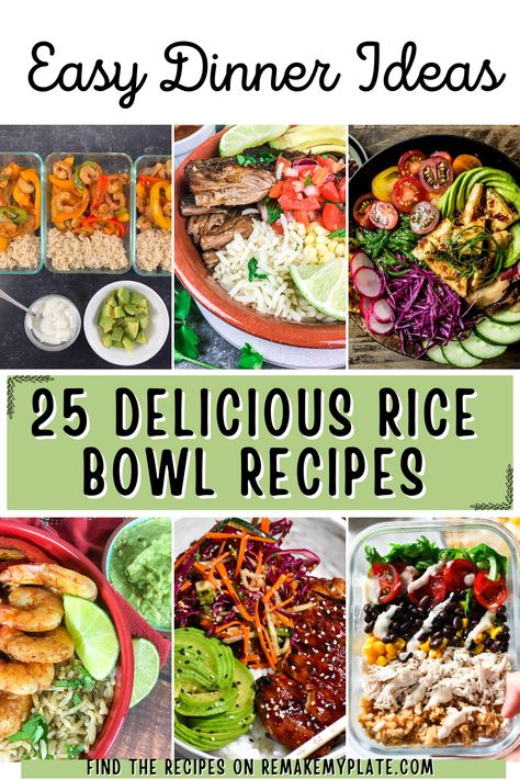 Healthy Lunch Bowl Recipes, Thai Bowls Recipe, Different Types Of Rice Bowls, Easy Power Bowl Recipe, Yummy Bowl Recipe, Stone Bowl Recipes, Easy Bowl Dinners, Easy Dinner Bowls Healthy Meals, Black Beans And Rice Bowl