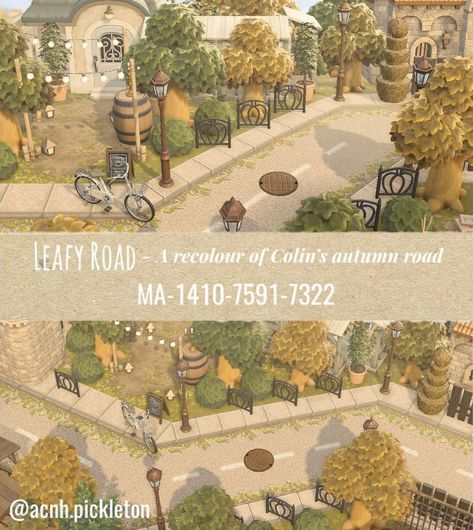 Pickle on Instagram: “Leafy Road - A recolour of Colin’s autumn road So, since featuring my recolour of @colin.crossing ‘s autumn roads, a fair few people have…” Autumn Road Acnh Code, Leafy Path Acnh, Acnh Colin Crossing Codes, Leafy Road Acnh, Animal Crossing Road Design Code, Colin Crossing Path Codes, Animal Crossing Codes Road, Acnh Paths Designs Road, Acnh Road Paths Designs