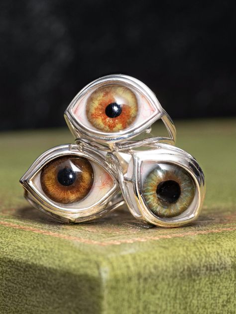 Stacked @EYEBAnyc skeleton rings! #sterlingsilverjewelry #ringstack #eyejewelry #skeleton Weird Rings, Eyeball Ring, Strange Rings, Most Expensive Engagement Ring, Expensive Engagement Rings, Skeleton Ring, Weird Jewelry, Engagement Rings Couple, Deco Engagement Ring