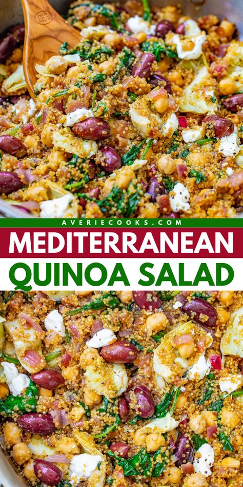 Try this Mediterranean Quinoa and Chickpea Salad! It's a simple side dish recipe or main dish for dinner. Full of flavor and texture while being healthy and gluten-free, this Mediterranean quinoa salad is a winner. This easy lunch salad is also great for meal prep!