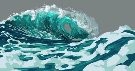 Water Study, Water Illustration, Water Drawing, Water Art, Digital Painting Tutorials, Fantasy Art Landscapes, Ocean Wave, Anime Drawings Tutorials, Environment Concept Art