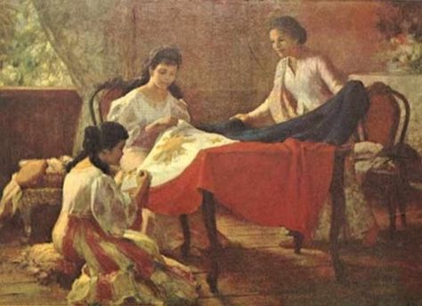 "The Making of the Philippine Flag" painted by National Artist Fernando Amorsolo Fernando Amorsolo, Filipino Art, Philippine Art, Philippines Culture, Flag Painting, Filipino Culture, History Painting, Historical Painting, Today In History