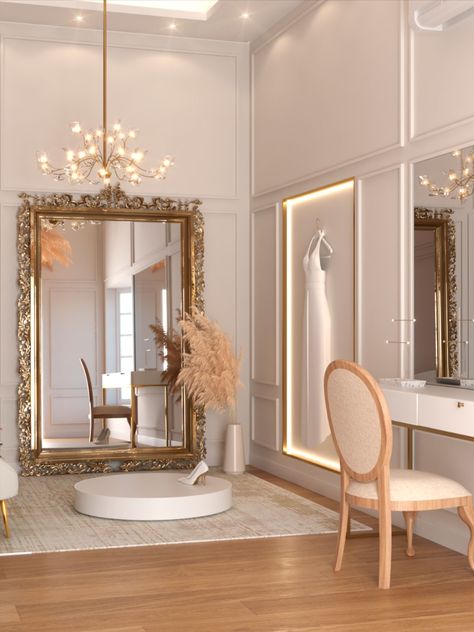 Sala da noiva Home Salon Ideas, Modern Boutique Interior, Room Corner Ideas, Studio Decor Ideas, Bridal Suite Room, Studio Design Ideas, Bridal Shop Interior, Bridal Suite Decor, Bridal Room Decor