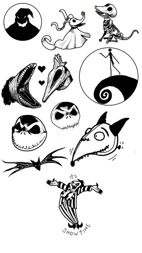 Tim Burton based tattoos Sci Fi Movie Tattoo, Tim Burton Movie Tattoo Ideas, Zero Dog Tattoo Tim Burton, Halloween Based Tattoos, Small Tattoos Tim Burton, Tim Burton Couple Tattoo, Halloween Drawings Tim Burton, Tim Burton Best Friend Tattoos, Franken Weenie Tattoo