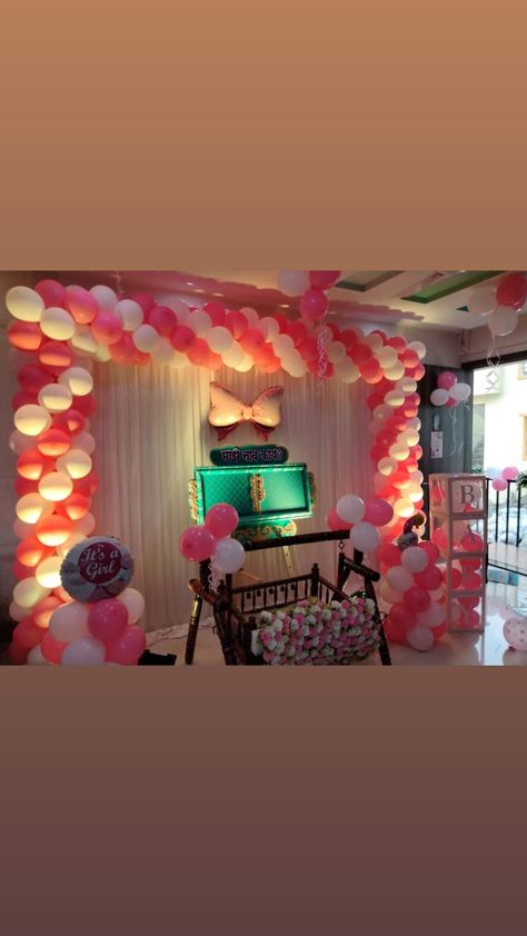 Name Ceremony Decoration At Home, Bloom Decoration, Name Ceremony, Naming Ceremony Decoration, Cradle Ceremony, 25th Birthday Parties, Baby Naming, Simple Birthday Decorations, Simple Wedding Decorations